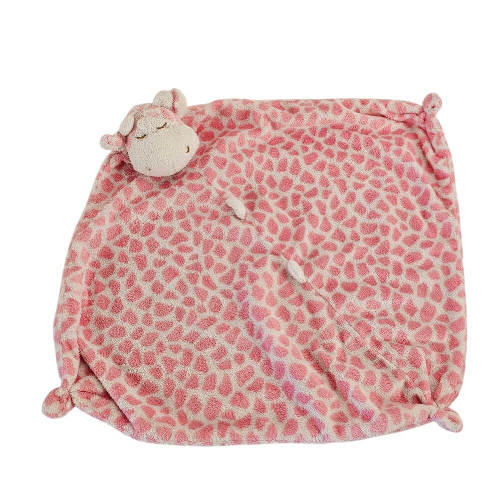 Pink Giraffe Security Blanket Lovey Plush Baby Blanket 12x12 Sleeping Eyes